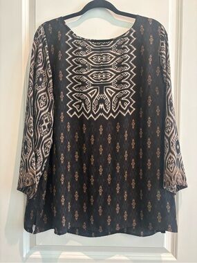 Bob Mackie Wearable Art Top L Boho Ikat Tribal Blouse Chic Large